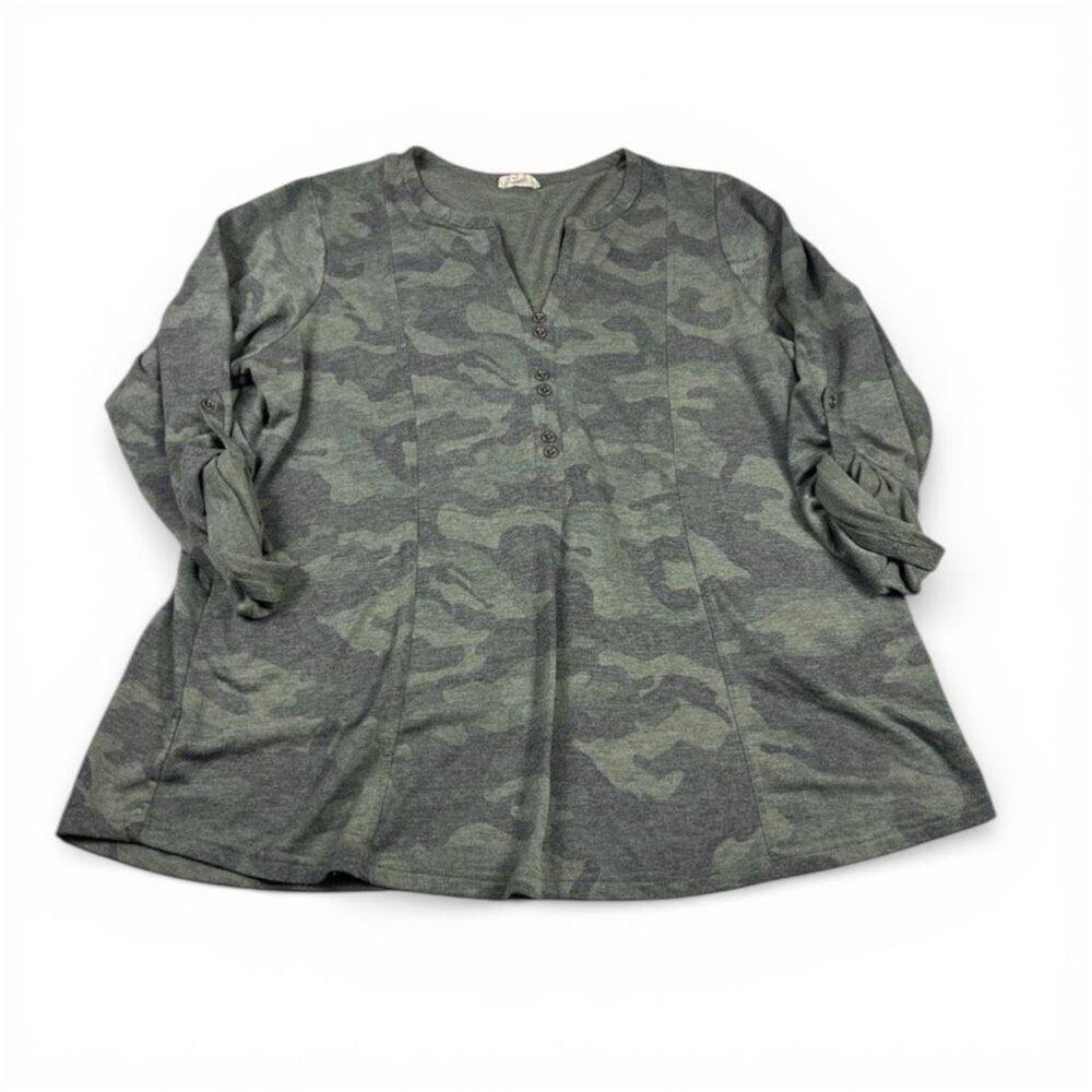 Jane And Delancey Soft Knit Top Casual Camouflage Grunge Relaxed Fit Shirt 1X